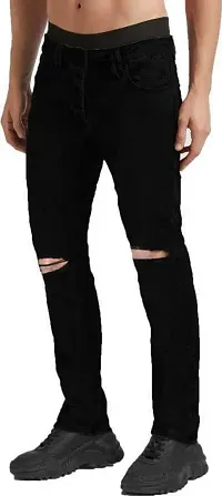 Elegant Black Denim Distress Mid-Rise Jeans For Men-thumb2