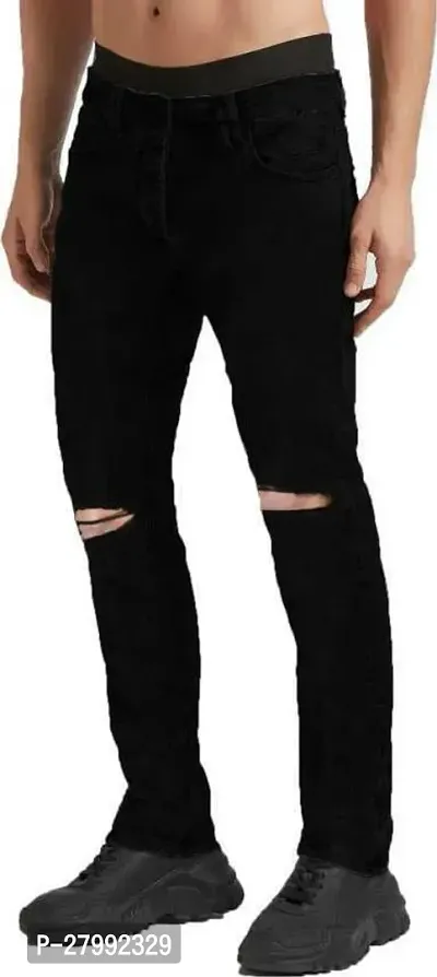 Elegant Black Denim Distress Mid-Rise Jeans For Men-thumb3