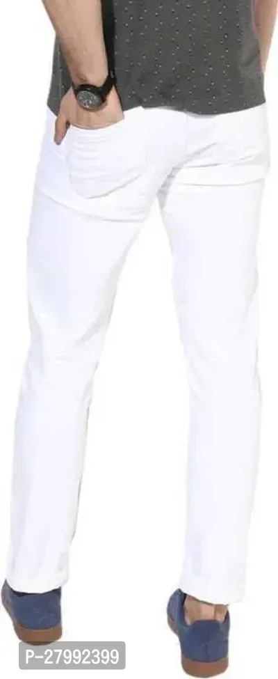 Elegant White Denim Solid Mid-Rise Jeans For Men-thumb2