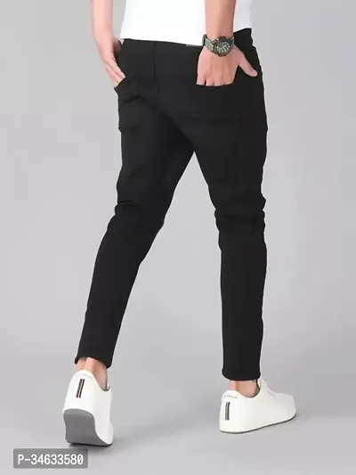 Stylish Black Denim Solid Mid Rise Jeans For Men-thumb2