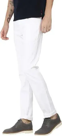 Elegant White Denim Solid Mid-Rise Jeans For Men-thumb2