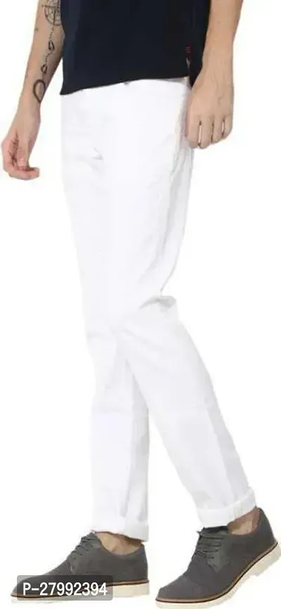 Elegant White Denim Solid Mid-Rise Jeans For Men-thumb3