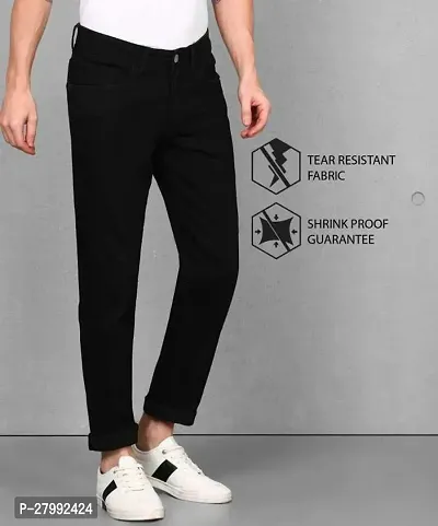 Elegant Black Denim Solid Mid-Rise Jeans For Men-thumb3