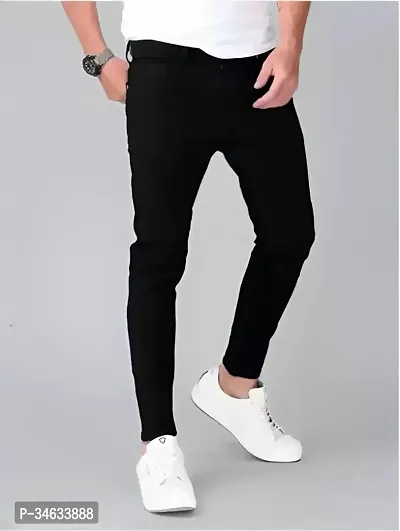 Stylish Black Denim Solid Mid Rise Jeans For Men-thumb0