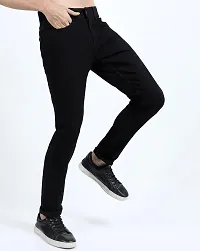 Stylish Black Denim Solid Mid Rise Jeans For Men-thumb2