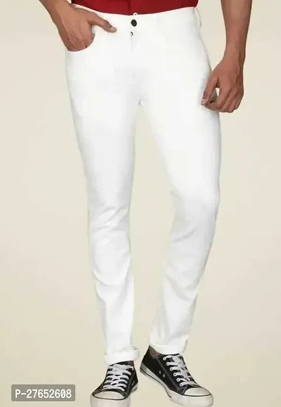 Stylish White Denim Mid-Rise Jeans For Men-thumb0