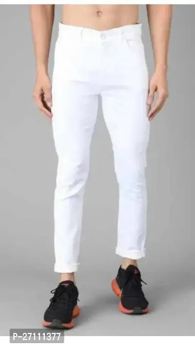 Stylish White Cotton Blend Mid-Rise Jeans For Men-thumb0