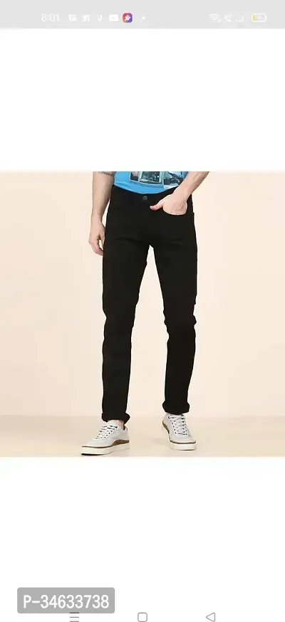 Stylish Black Cotton Blend Solid Mid Rise Jeans For Men-thumb0