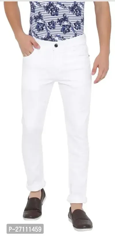 Stylish White Cotton Blend Mid-Rise Jeans For Men-thumb0