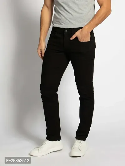 Comfortable Black Denim Mid-Rise Jeans For Men-thumb0
