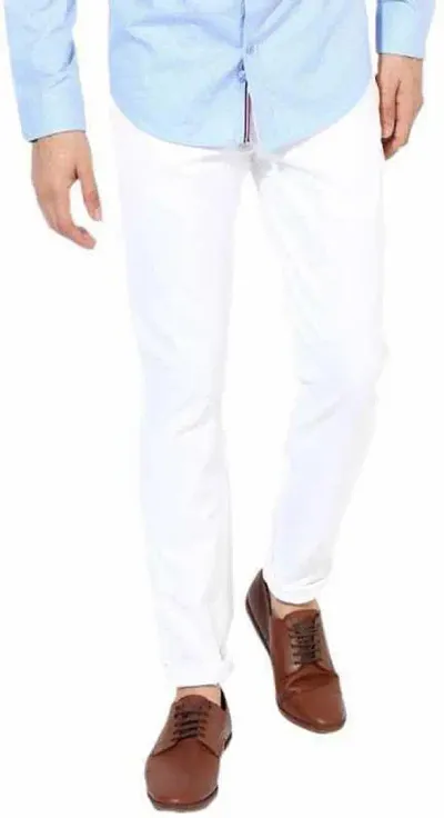 Stylish White Cotton Blend Mid-Rise Jeans For Men