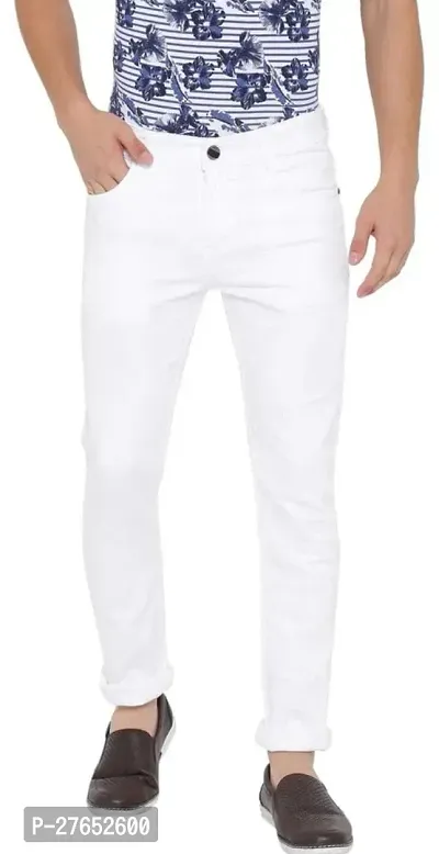 Stylish White Denim Mid-Rise Jeans For Men-thumb0