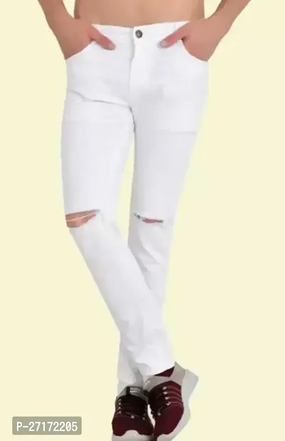 Stylish White Denim Mid-Rise Jeans For Men-thumb0