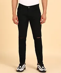 Elegant Black Cotton Lycra Blend Distress Mid-Rise Jeans For Men-thumb2