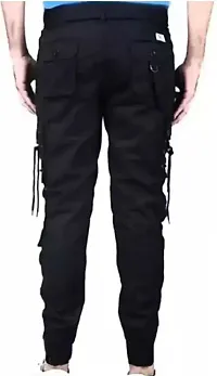 Stylish Black Cotton Blend Regular Fit Solid Cargo Pant For Men-thumb1
