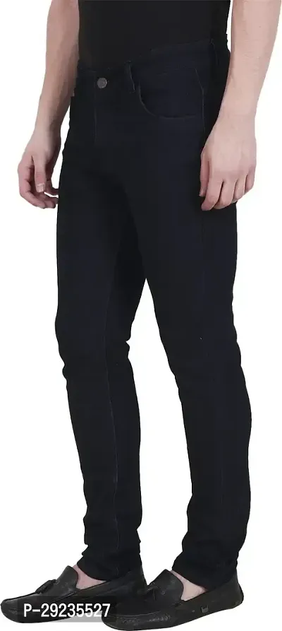 Stylish Black Denim Lycra Mid-Rise Jeans For Men-thumb2