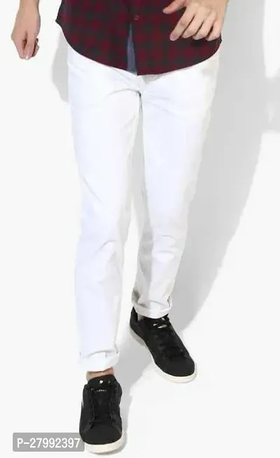 Elegant White Denim Solid Mid-Rise Jeans For Men