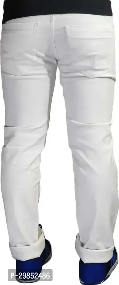 Comfortable White Cotton Blend Mid-Rise Jeans For Men-thumb2