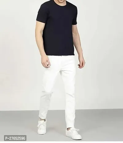 Stylish White Denim Mid-Rise Jeans For Men