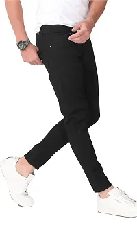 Stylish Black Cotton Blend Solid Mid Rise Jeans For Men-thumb3