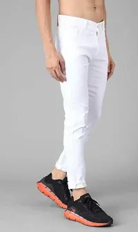 Elegant White Denim Solid Mid-Rise Jeans For Men-thumb2