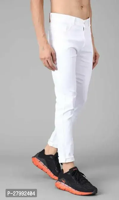 Elegant White Denim Solid Mid-Rise Jeans For Men-thumb3