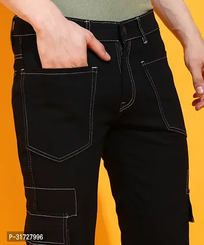 Stylish Black Cotton Blend Solid Cargos For Men-thumb4