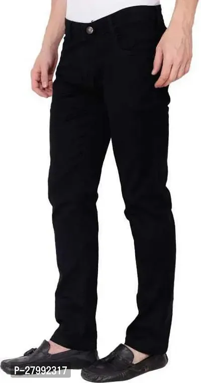 Elegant Black Denim Solid Mid-Rise Jeans For Men-thumb4