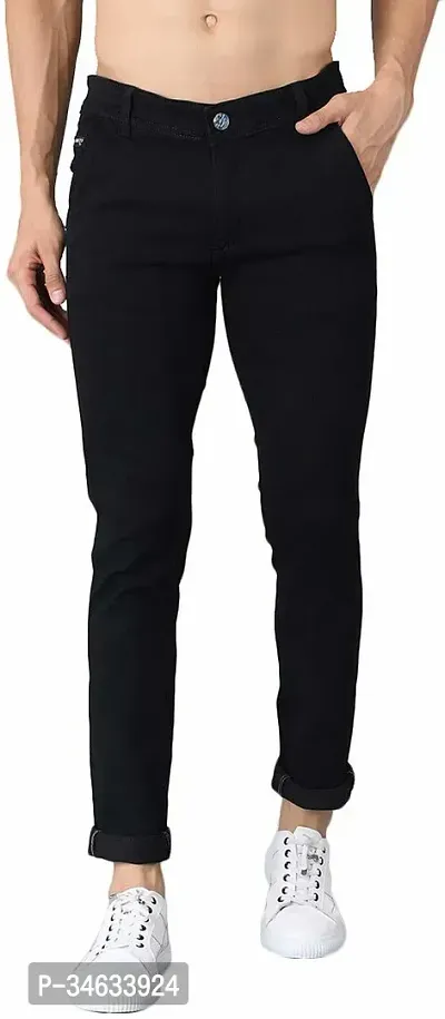 Stylish Black Cotton Blend Solid Mid Rise Jeans For Men-thumb0