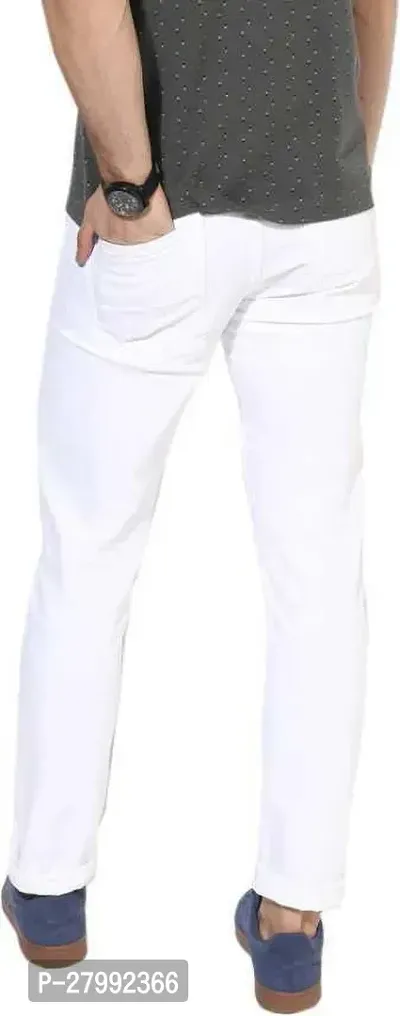 Elegant White Denim Solid Mid-Rise Jeans For Men-thumb2