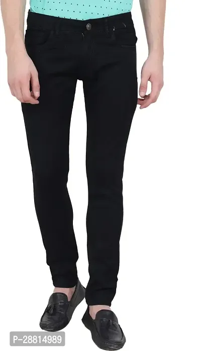 Bestloo Stylish Black Cotton Blend Mid-Rise Jeans For Men