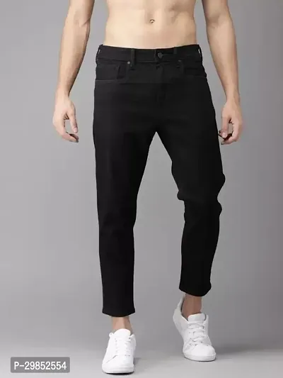 Comfortable Black Cotton Blend Mid-Rise Jeans For Men-thumb0