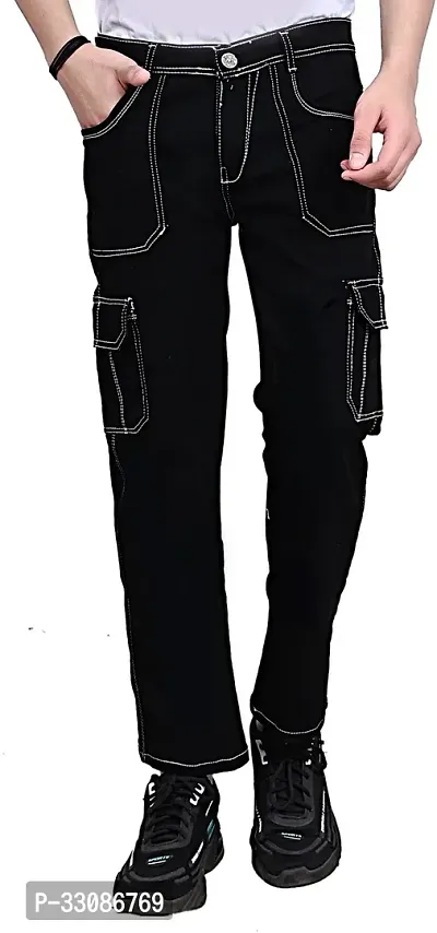 Stylish Black Denim Solid Mid-Rise Jeans For Men-thumb0