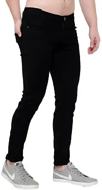 Stylish Black Denim Solid Mid Rise Jeans For Men-thumb3