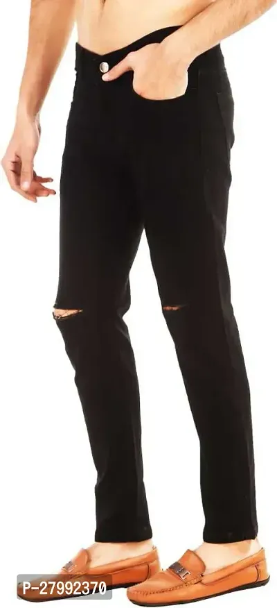 Elegant Black Cotton Lycra Blend Distress Mid-Rise Jeans For Men-thumb4