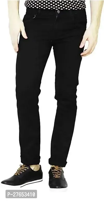 Stylish Black Denim Mid-Rise Jeans For Men