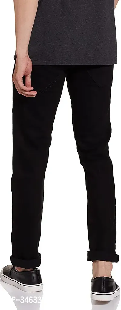 Stylish Black Denim Solid Mid Rise Jeans For Men-thumb2