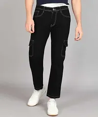 Stylish Black Cotton Blend Mid-Rise Cargos For Men-thumb1