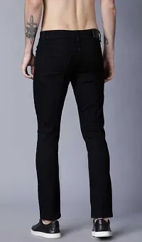 Elegant Black Denim Solid Mid-Rise Jeans For Men-thumb1