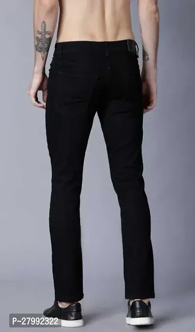 Elegant Black Denim Solid Mid-Rise Jeans For Men-thumb2