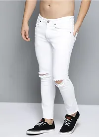 Stylish White Cotton Blend Mid-Rise Jeans For Men-thumb2