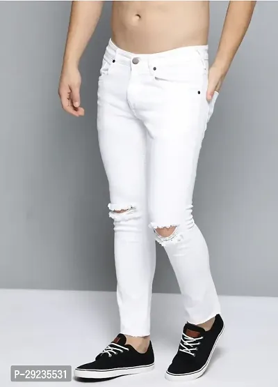 Stylish White Cotton Blend Mid-Rise Jeans For Men-thumb3