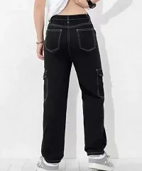 Stylish Black Denim Mid-Rise Cargos For Men-thumb1