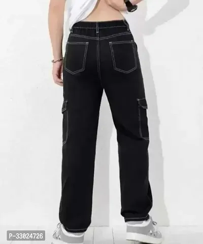 Stylish Black Denim Mid-Rise Cargos For Men-thumb2