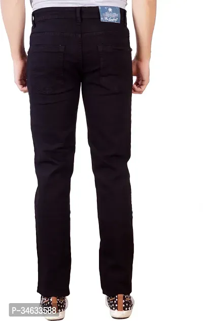 Stylish Black Cotton Solid Mid Rise Jeans For Men-thumb3