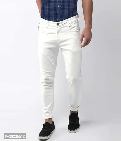 Stylish White Denim Blend Mid-Rise Jeans For Men-thumb0