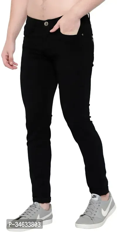 Stylish Black Cotton Blend Solid Mid Rise Jeans For Men-thumb3