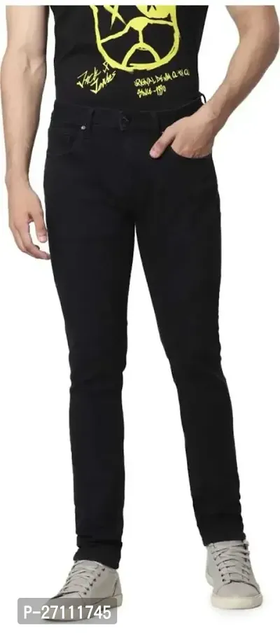 Stylish Black Cotton Blend Mid-Rise Jeans For Men