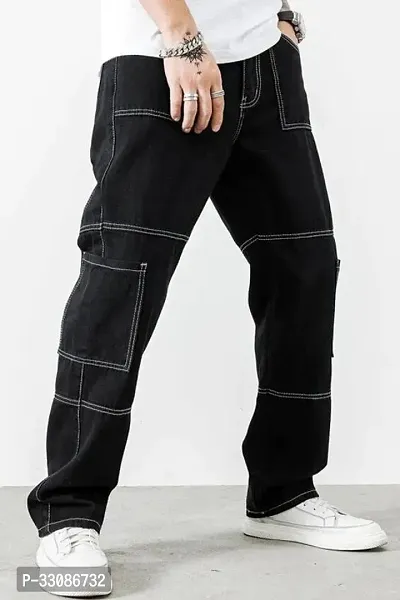 Stylish Black Denim Solid Mid-Rise Jeans For Men-thumb0