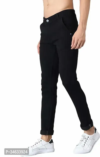 Stylish Black Cotton Blend Solid Mid Rise Jeans For Men-thumb3